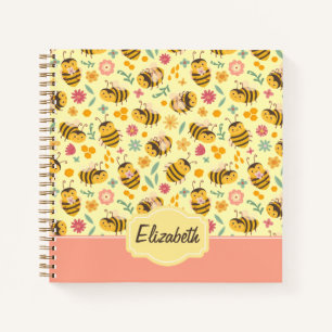 Girls Cute Bumble Bee Spring Floral Pattern Kids Notebook