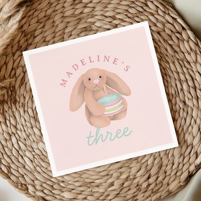 Girls Cute Bunny Cake Girls Whimsical Birthday  Napkin (Creator Uploaded)