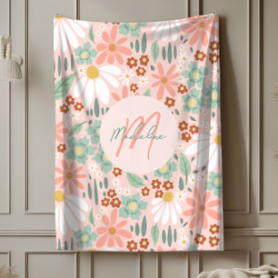 Girls Cute Chic Pink Daisy Wildflower Fleece Blanket