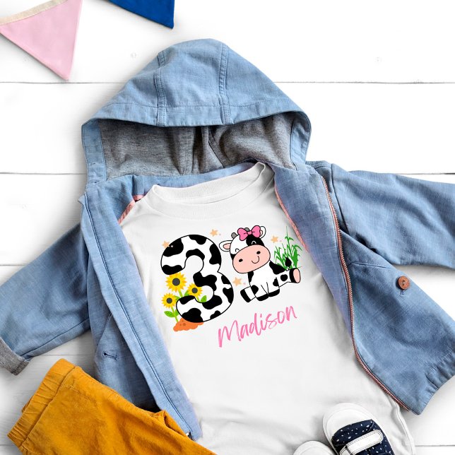Girls Cute Cow 3rd Birthday Toddler T-Shirt (Creator Uploaded)