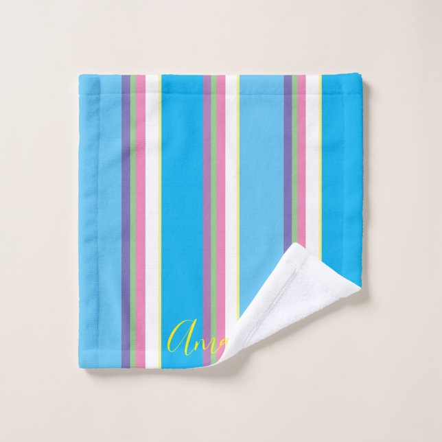 Girls Cute Cursive Pastel Rainbow Colour Pattern Bath Towel Set (Wash Cloth)