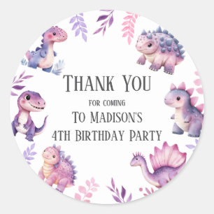 Girls Cute Dinosaur Themed Birthday Party Sticker