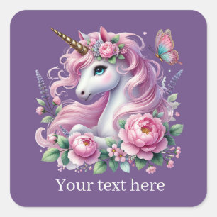 Girls cute fantasy unicorn add text square sticker
