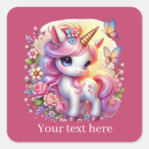 Girls cute fantasy unicorn add text square sticker