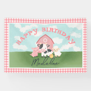 Girls Cute Farm Animal Barnyard Birthday Banner