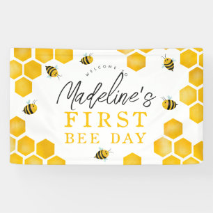 Girls Cute First Bee Day 1st Birthday Welcome Banner