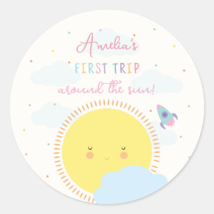 Girls Cute First Trip Around The Sun 1st Birthday Classic Round Sticker