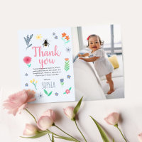 Girls Cute Floral Bee Kids Birthday Photo