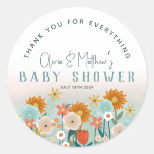 Girls Cute Floral Thank You Baby Shower Favour Classic Round Sticker