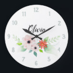 Girls Cute Floral Watercolor Flowers and Name Kids Large Clock<br><div class="desc">This elegant and modern floral clock design features cute watercolor flowers,  and has space for you to write your girls name in a hand-written font. A perfect addition to your little one's room or baby's nursery.</div>