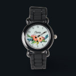 Girls Cute Floral Watercolor Flowers and Name Watch<br><div class="desc">This cute and modern floral kids watch design features colourful watercolor flowers,  and has space for you to write your girls name in beautiful typography. The watch also features clear,  easy to read numbers,  making it perfect for your toddler's first watch! A perfect botanical gift for your little one.</div>