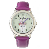 Girls Cute Floral Watercolor Rabbit and Name Kids