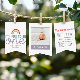Girls Cute Fun to be One Birthday Milestone Photo Bunting