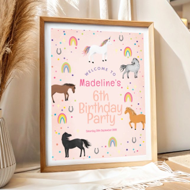 Girls Cute Horse Unicorn Birthday Welcome Sign (Creator Uploaded)