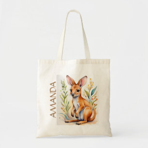 Girls Cute Kangaroo Wildlife Watercolor Name Kids  Tote Bag