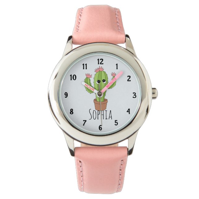 Girls Cute Kawaii Cactus Cartoon and Name Kids Watch (Front)