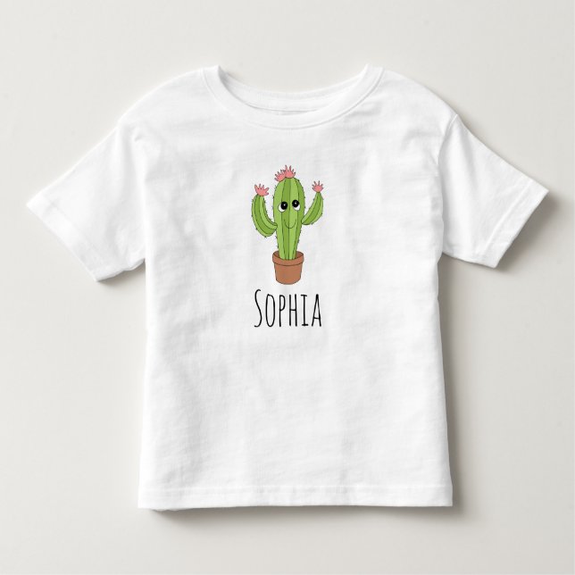 Girls Cute Kawaii Cactus Plant and Name Toddler T-Shirt (Front)