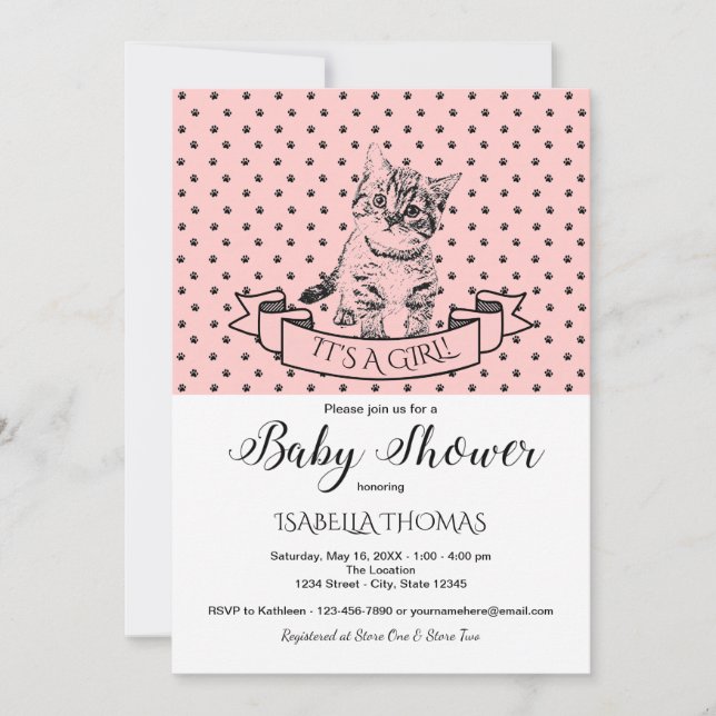 Girls Cute Kitten Baby Shower Invitation (Front)