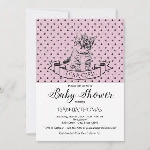 Girls Cute Kitten Purple Baby Shower Invitation