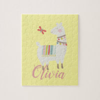 Girls Cute Llama Personalised Name Kids