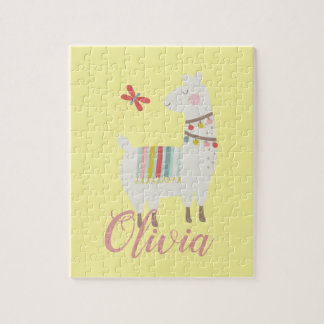 Girls Cute Llama Personalised Name Kids Jigsaw Puzzle