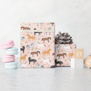 Girls Cute Magical Cute Pink Unicorn Birthday Wrapping Paper