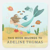 Girls Cute Magical Mermaid Kids School Bookplate