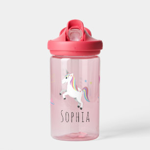 Girls Cute Magical Purple Unicorn and Rainbow Water Bottle