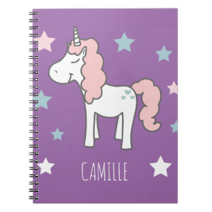 Girls Cute Magical Purple Unicorn Kids School Notebook