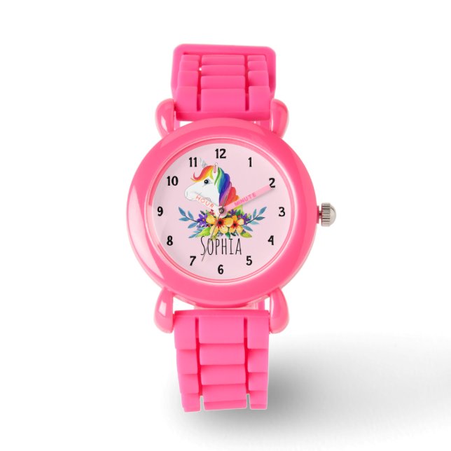Girls Cute Magical Rainbow Unicorn and Name Kids Watch (Front)