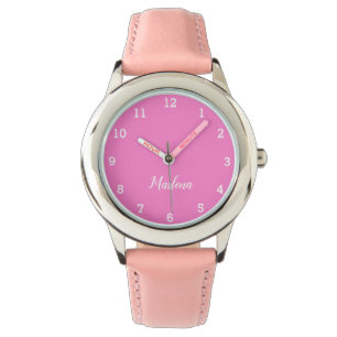 Girls Cute Modern Pink Stylish Custom Name Kids Watch