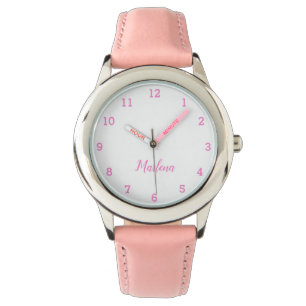 Girls Cute Modern Pink Stylish Custom Name Kids Watch