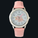 Girls Cute Modern Pink Triceratops Dinosaur Kids Watch<br><div class="desc">This cute and modern watch features a pink Triceratops dinosaur cartoon with clear numbers and can be personalized with your girl's name. Perfect for your dinosaur loving child’s first watch. Check out our store for other cute items.</div>