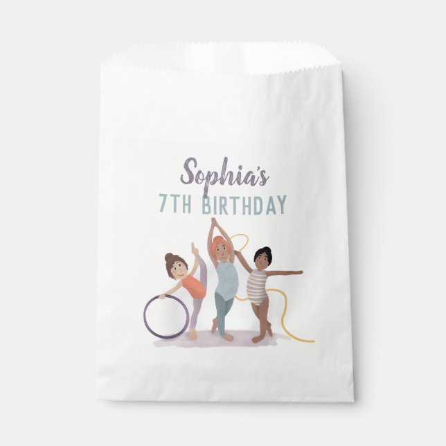 Girls Cute Modern Purple Gymnastics Kids Birthday Favour Bag (Front)