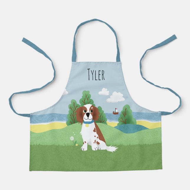 Girls Cute & Modern Springer Spaniel Dog Kids Apron (Front)