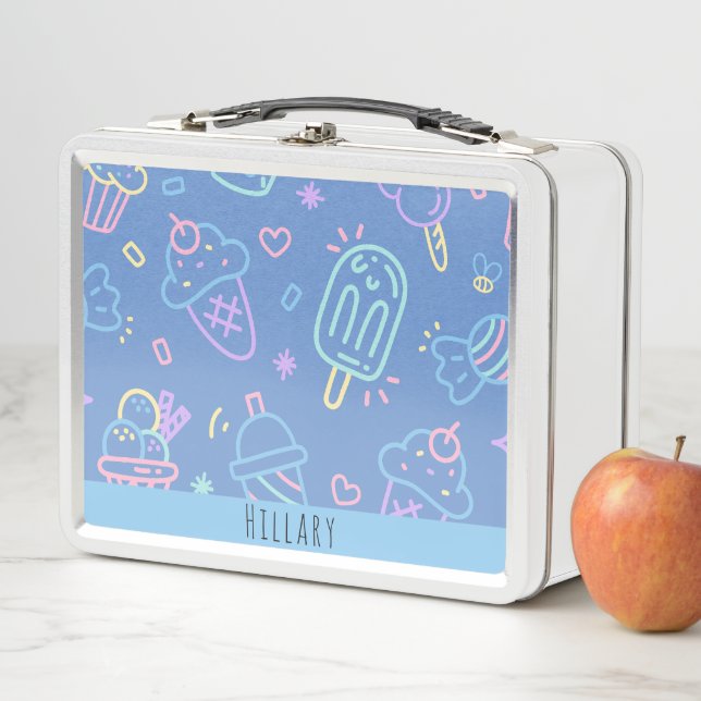 Girls Cute Modern Whimsical Kids Metal Lunch Box (In Situ)