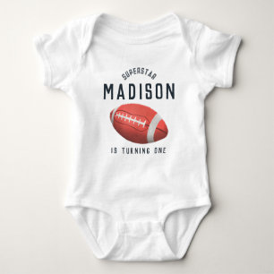 Girls Cute ONE Pink Football 1st Birthday  Baby Bodysuit