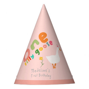 Girls Cute One Silly Goose Pink First Birthday Party Hat