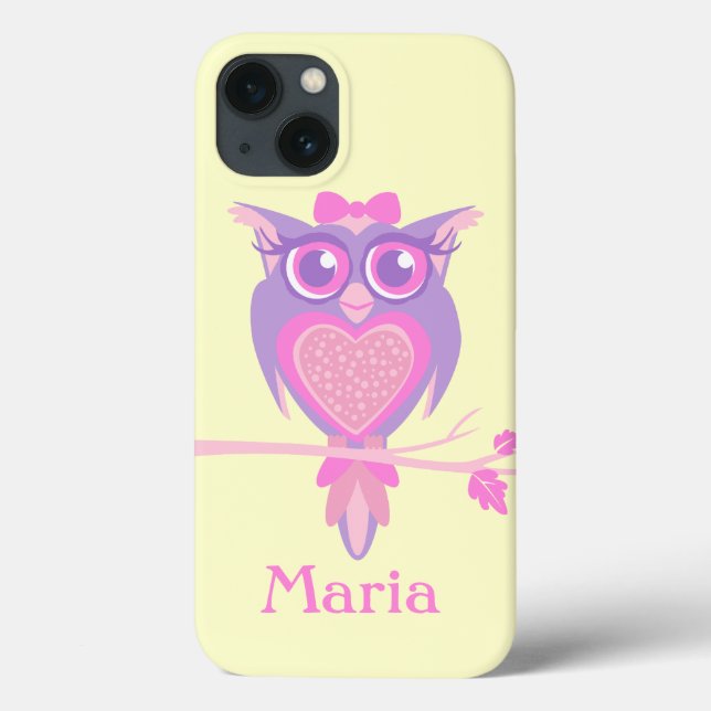 Girls cute owl purple yellow name ipad case (Back)