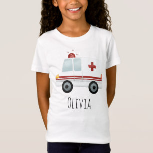 Girls Cute Paramedic Ambulance and Name T-Shirt
