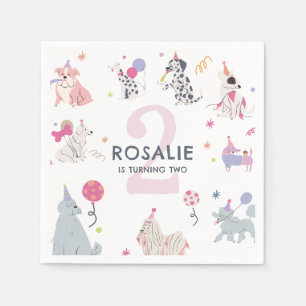 Girls Cute Pastel Dog Let's Pawty Birthday Napkin