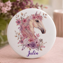 Girls Cute Pastel Pink Purple Horse Monogram