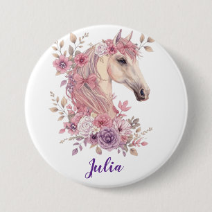 Girls Cute Pastel Pink Purple Horse Monogram 7.5 Cm Round Badge