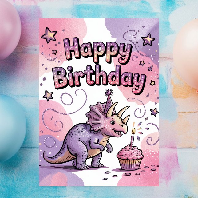 Girls Cute Personalised Dinosaur Birthday  Postcard (Creator Uploaded)
