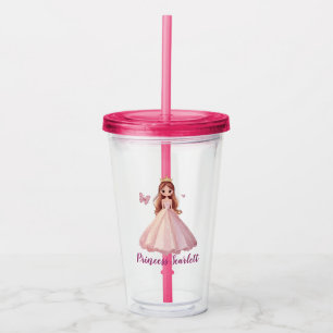 Girls Cute Personalised Princess Sparkle Pink Acrylic Tumbler