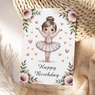 Girls Cute Personalized Ballerina Birthday Card