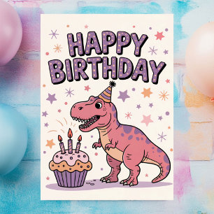 Girls Cute Personalized Dinosaur Birthday  Card