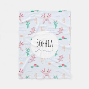 Girls Cute Pink Axolotl River Pattern Kids Fleece Blanket