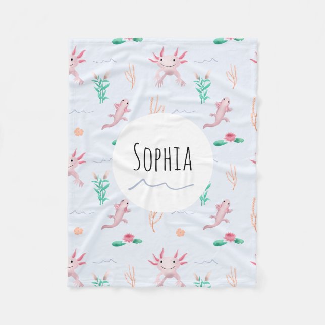 Girls Cute Pink Axolotl River Pattern Kids Fleece Blanket (Front)