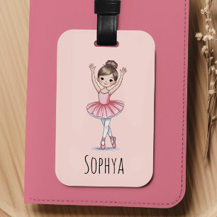 Girls Cute Pink Ballerina Kids Luggage Tag